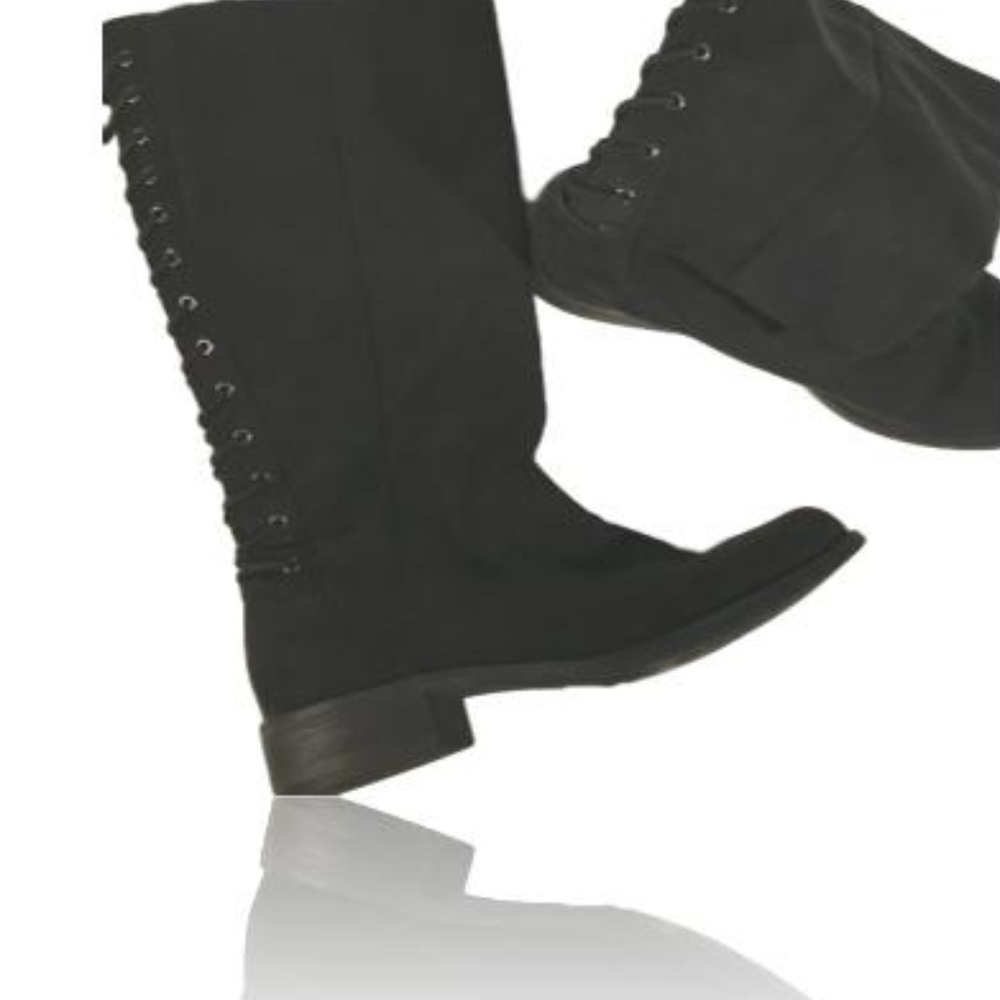 FAUX LEATHER TIE UP BLACK BOOTS SIZE 8